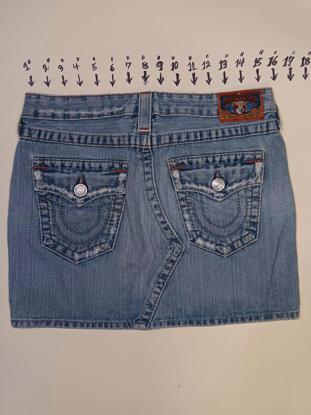 True Religion Light Blue Denim Mini Skirt with Flap Pockets